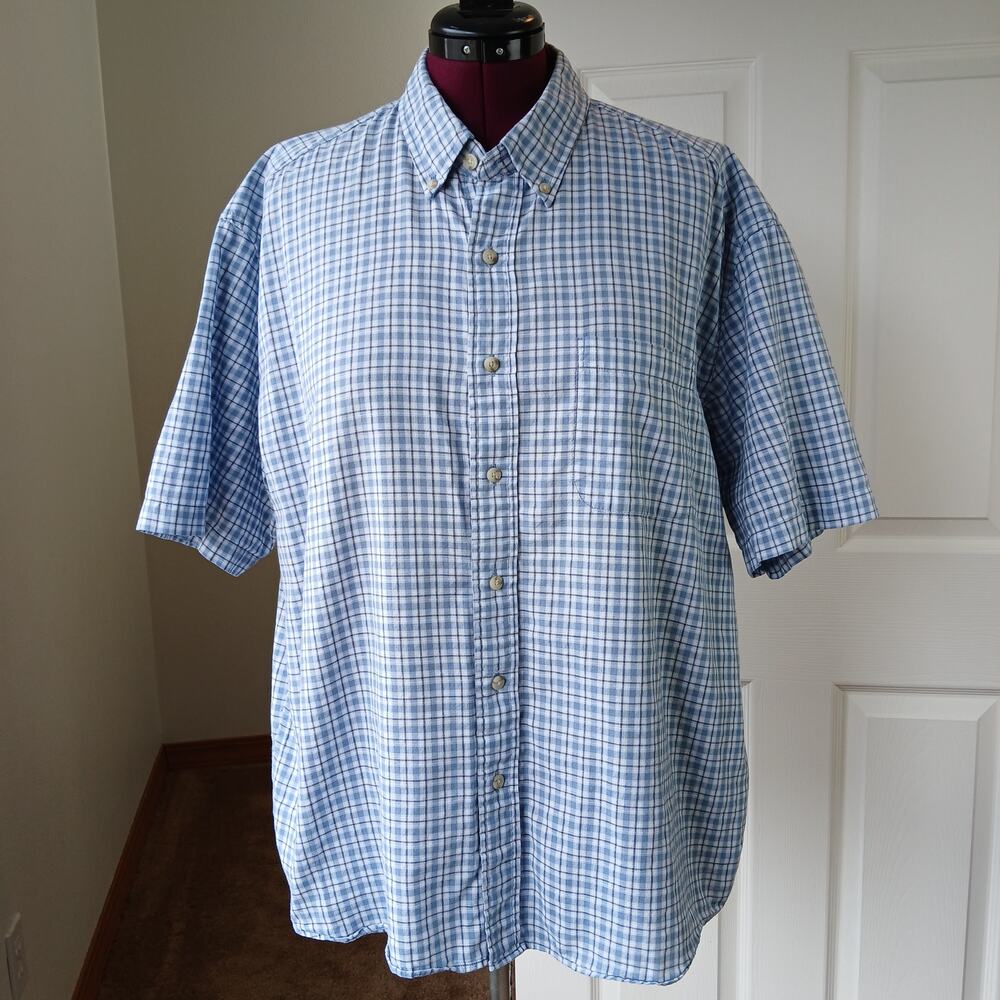 Eddie Bauer Short-Sleeve Button-Up Shirt Men's XL blue checks plaid cotton - Picture 6 of 16